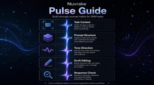 Nuv rake Pulse Guide interface on a dark background with glowing elements