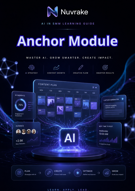 Nuvrake AI in SMM learning guide with anchor module on a dark background