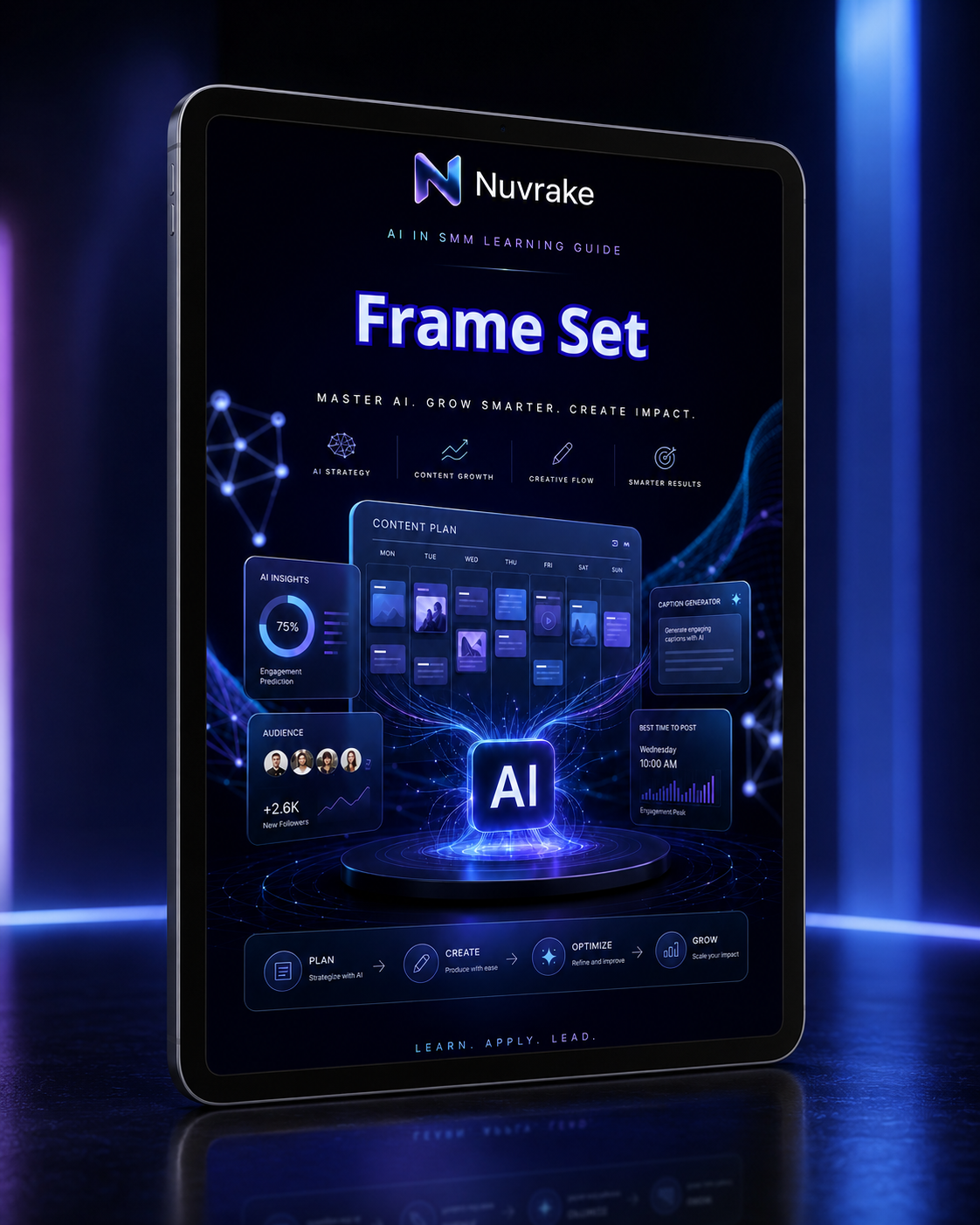 Nuvrake AI Frame Set on a tablet with a futuristic design