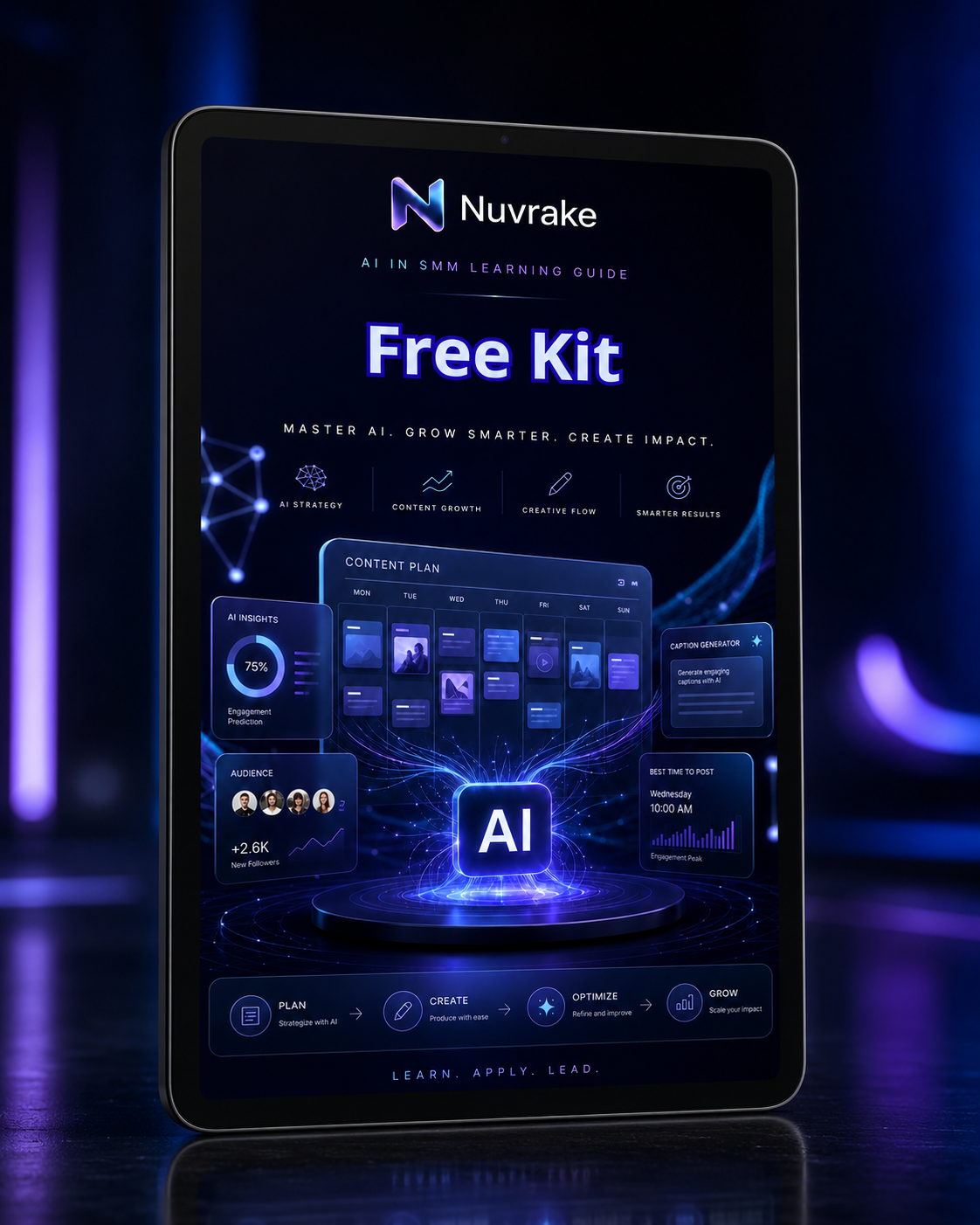 Nuvrake AI tool with a dark background and glowing elements