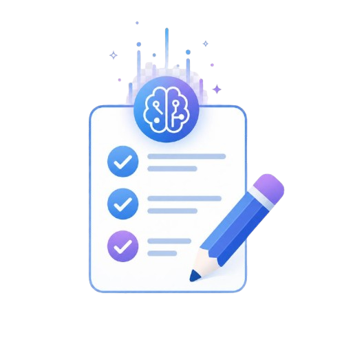 Checklist with brain icon and pencil on a white background