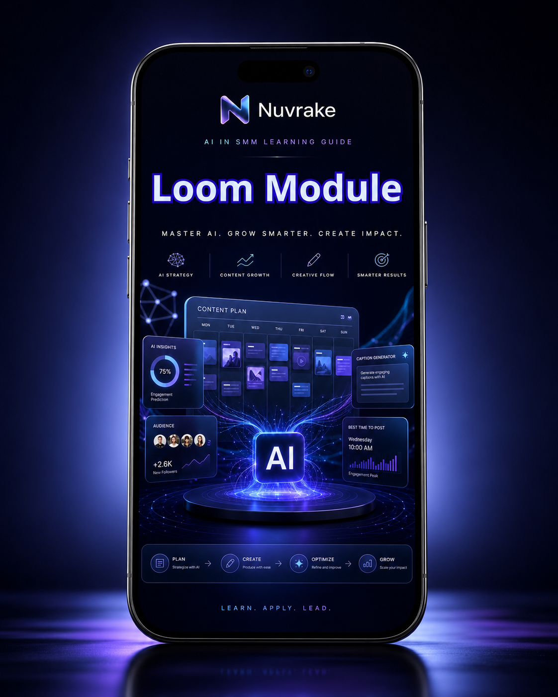 Smartphone displaying the Nuv rake Loom Module app interface on a dark background