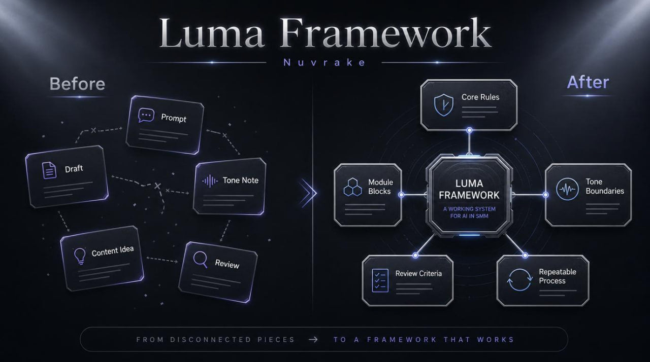 Diagram of Luma Framework with before and after comparison on a dark background
