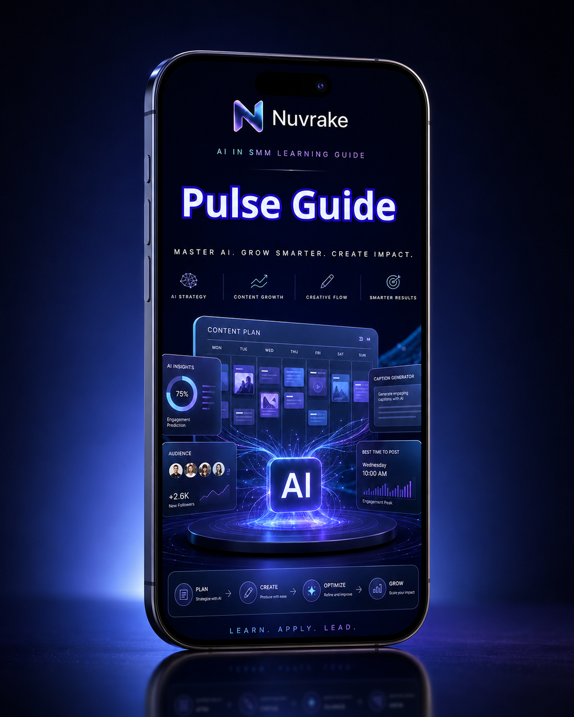 Smartphone displaying the Nuvake Pulse Guide app on a dark background