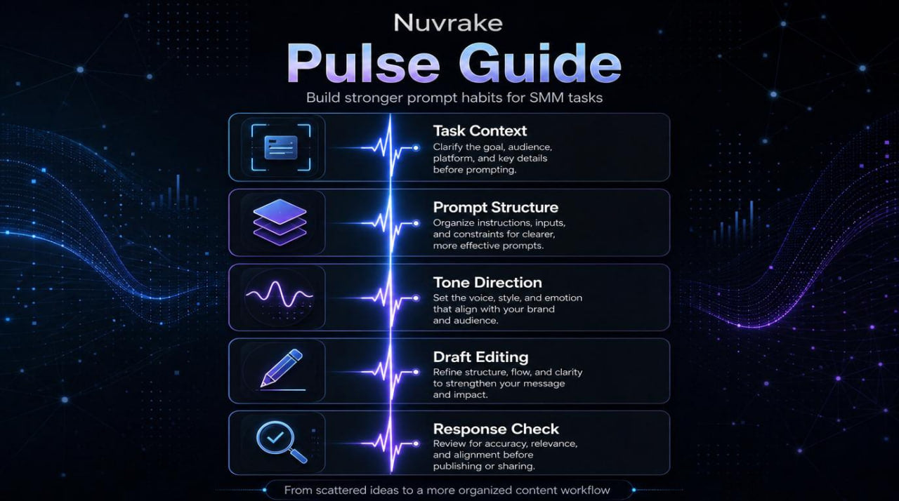 Nuv rake Pulse Guide interface on a dark background with glowing elements