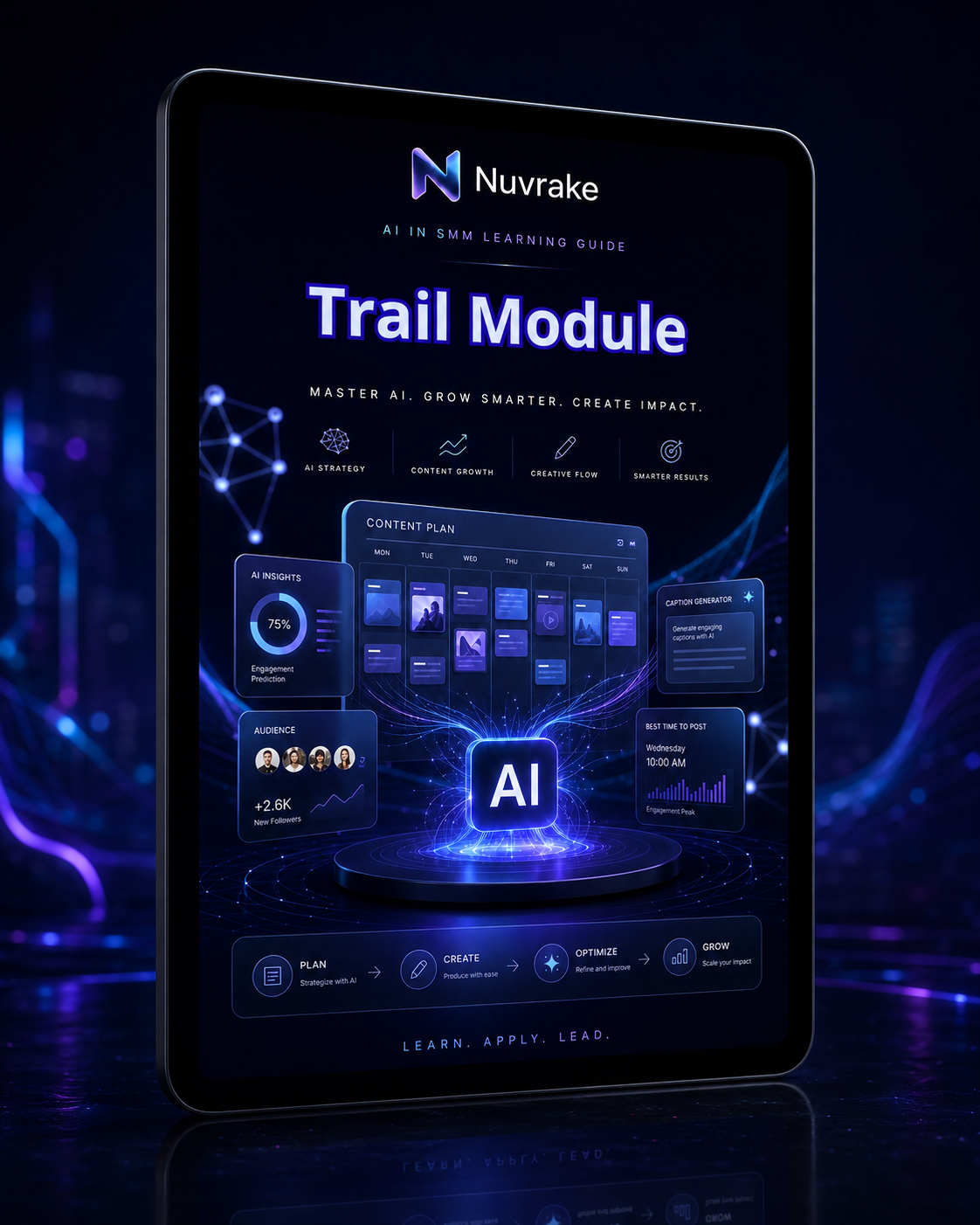 Nuvrake AI in SMM Learning Guide Trail Module on a dark background