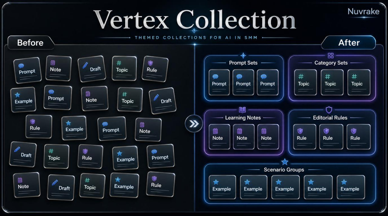 Comparison of 'Before' and 'After' design of Vertex Collection with Nuvake branding.