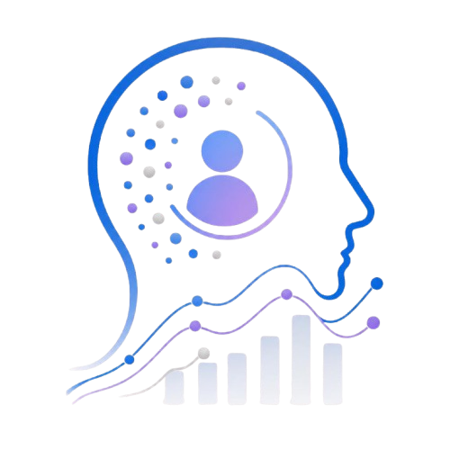 Illustration of a head profile with data visualization elements on a white background